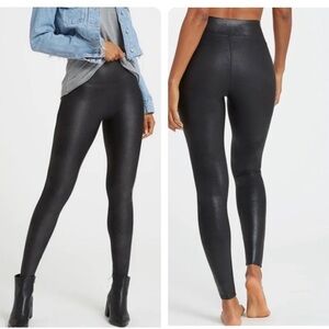 Spanx Shimmer Leggings Black High Rise Stretch Pull On metallic size L Pettite
